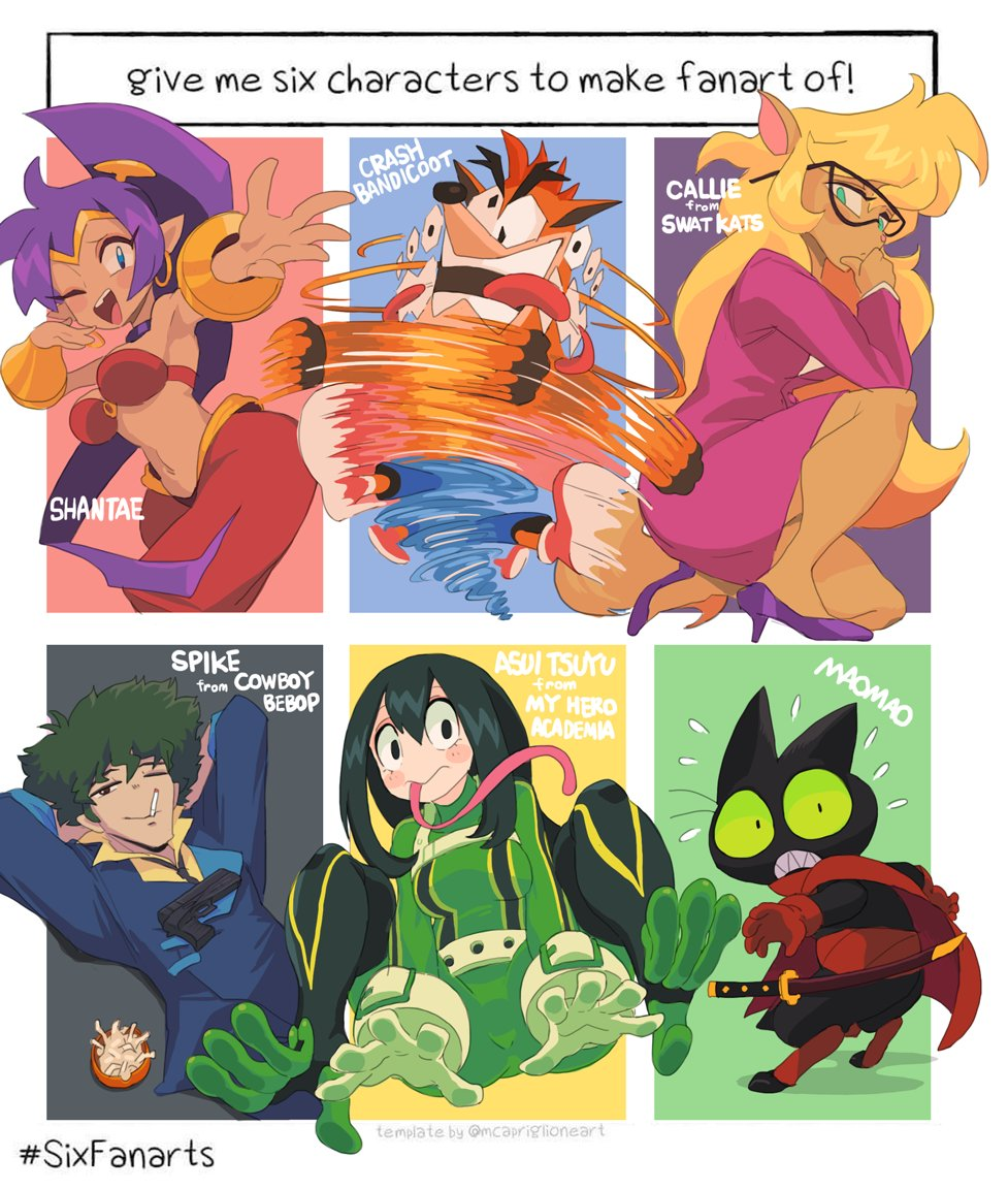 3boys, 3girls, animal_ears, armor, arms_up, asui_tsuyu, belt, black_eyes