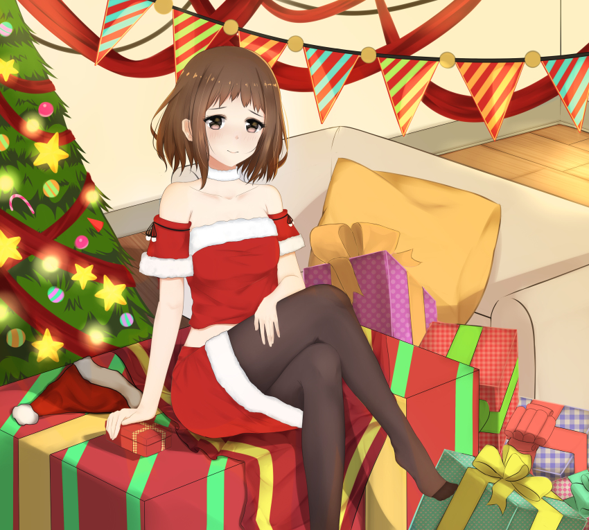 1girl, absurdres, aida_miou, bad_id, bad_pixiv_id, bare_arms, bare_shoulders, black_pantyhose