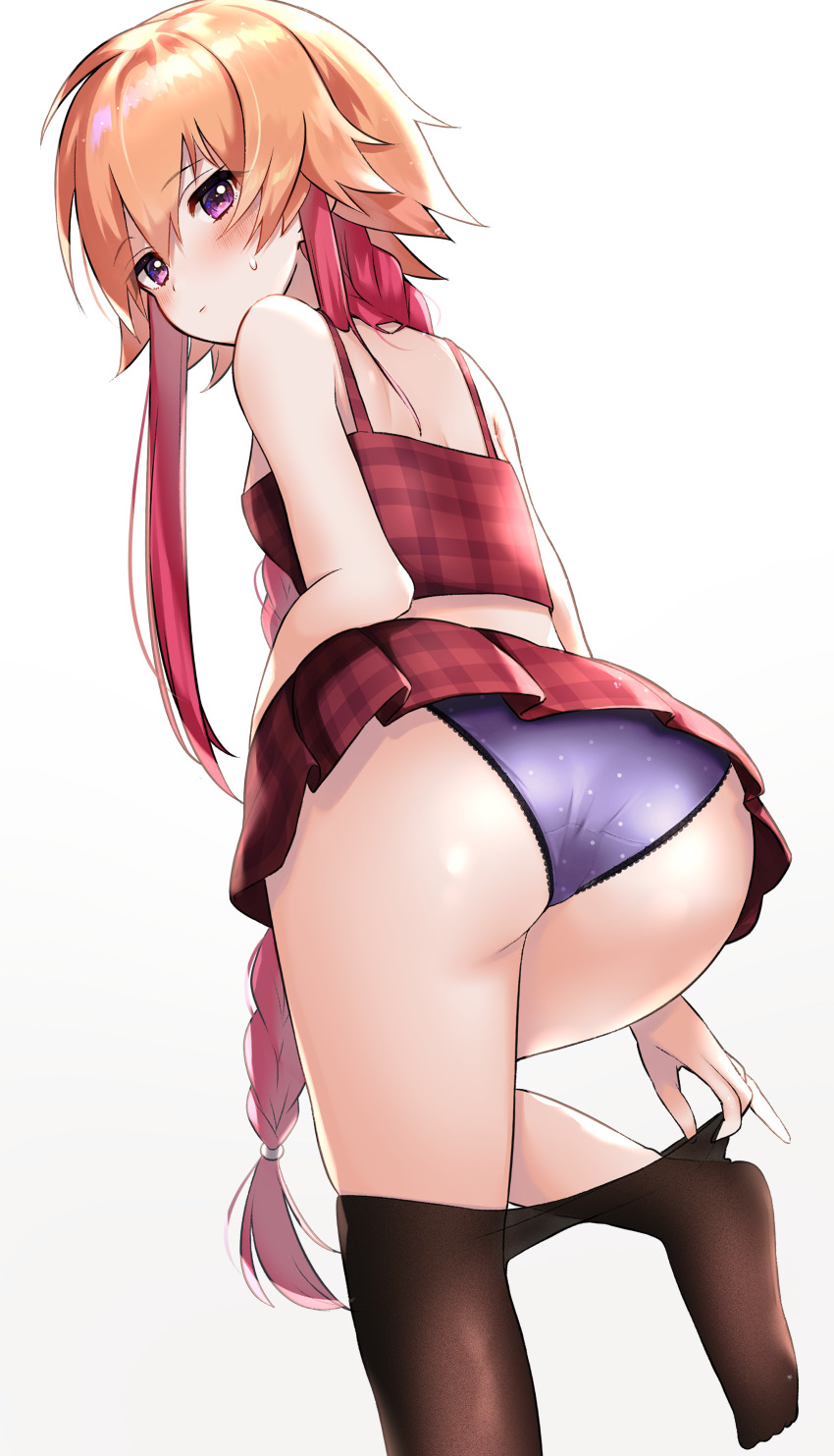 1girl, absurdres, ass, bare_shoulders, brown_pantyhose, camisole, crop_top, female_focus