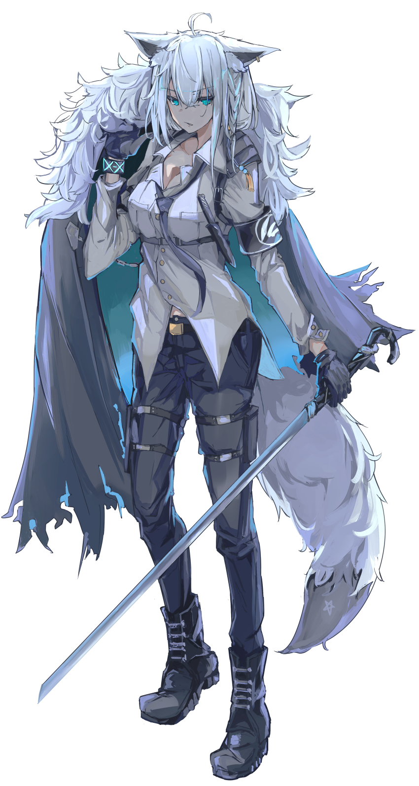 1girl, absurdres, animal_ears, arknights, armband, blue_eyes, boots, breasts