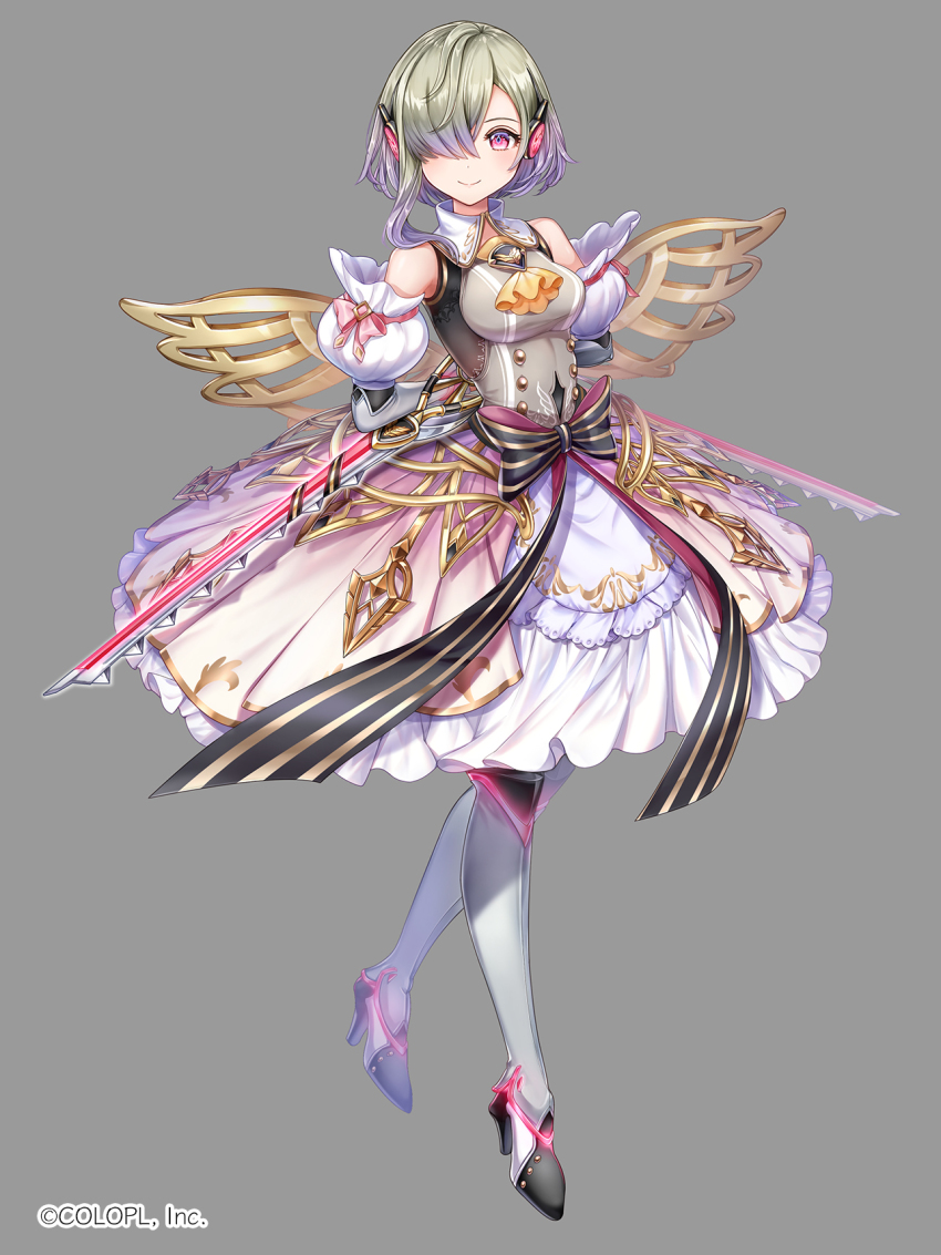 11-chan, 1girl, android, arms_behind_back, bare_shoulders, bow, commentary_request, dress