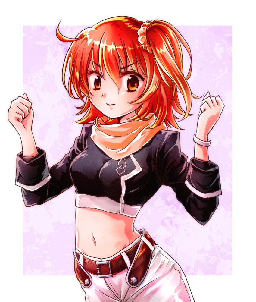 1girl, ahoge, asaesaya, belt, blue_shirt, bodysuit, bodysuit_under_clothes, breasts