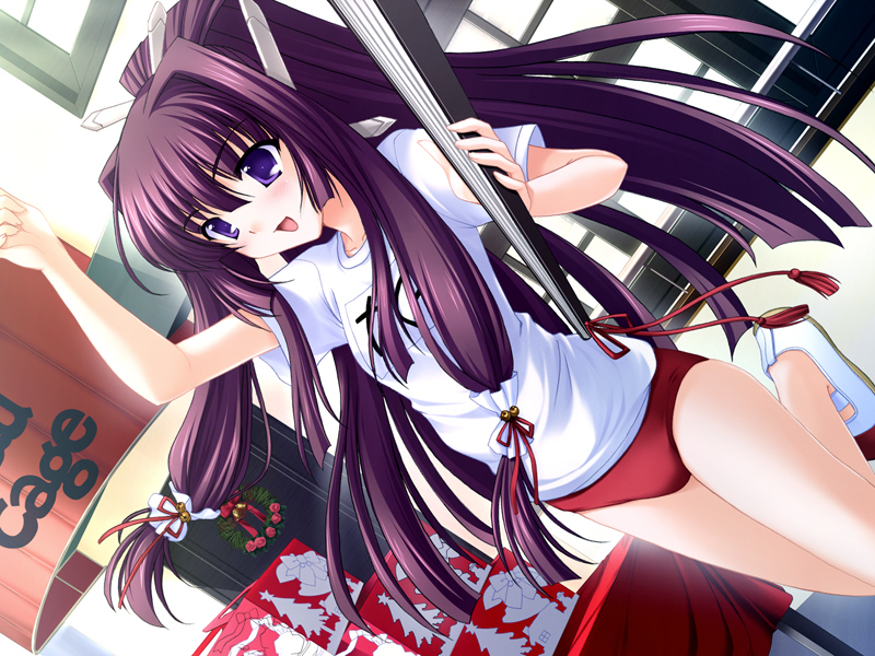 00s, 1girl, blush, dutch_angle, female_focus, game_cg, gym_uniform, hand_fan