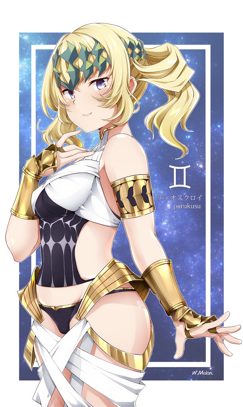 1girl, armlet, black_shirt, blonde_hair, blue_background, blue_eyes, border, bracer