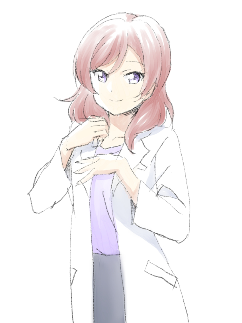 1girl, artist_name, artist_request, black_pants, blush, collarbone, doctor, female_focus