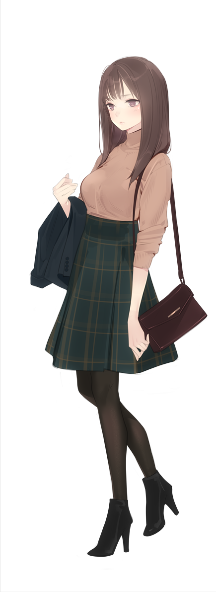 1girl, ama_mitsuki, bag, black_footwear, black_pantyhose, blush, brown_eyes, brown_hair