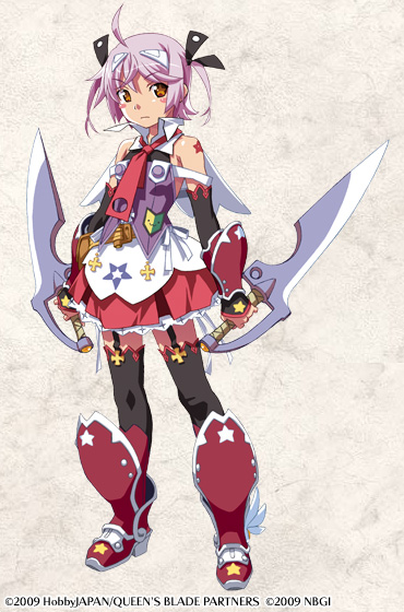 +_+, 00s, 1girl, :3, ahoge, bare_shoulders, blush, boots, cross, cute_(queen's_blade), dual_wielding, female_focus, garter_straps, holding, official_art, pink_hair, queen's_blade, queen's_blade_spiral_chaos, ribbon, shoes, skirt, solo, sword, thighhighs, watanabe_akio, weapon, winged_footwear, wings, zettai_ryouiki