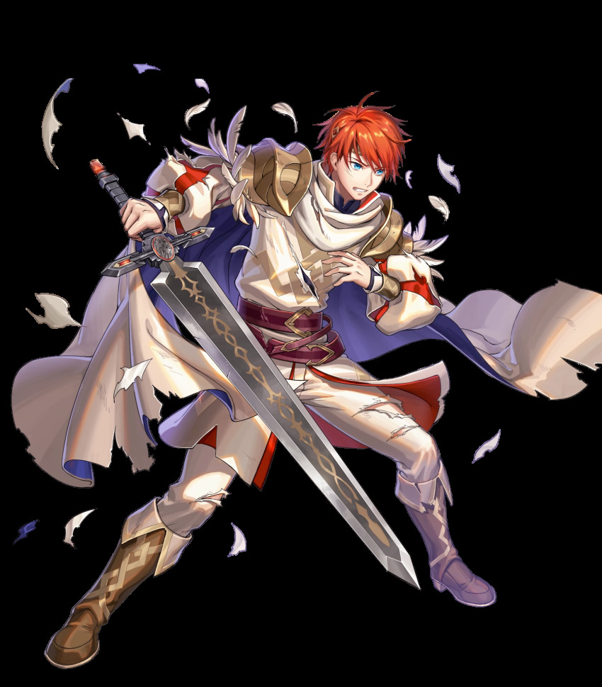 1boy, alternate_costume, belt, blue_eyes, boots, cape, eliwood_(fire_emblem), eliwood_(resplendent)_(fire_emblem)