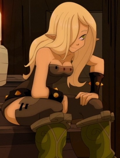 1girl, blonde_hair, breasts, cra_(wakfu), cra_prostitute, green_eyes, pointy_ears, wakfu