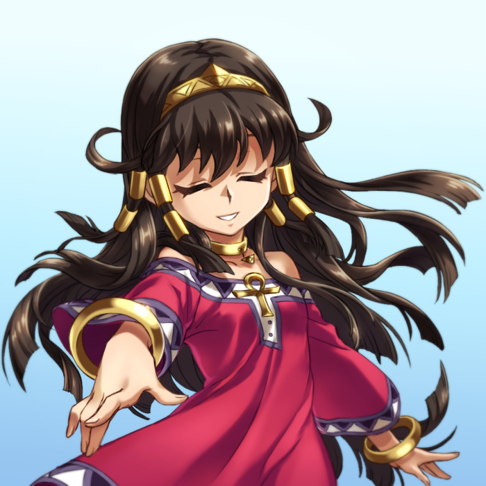 1girl, ancient_egyptian_clothes, artist_request, breasts, brown_hair, dark-skinned_female, dark_skin, female_focus