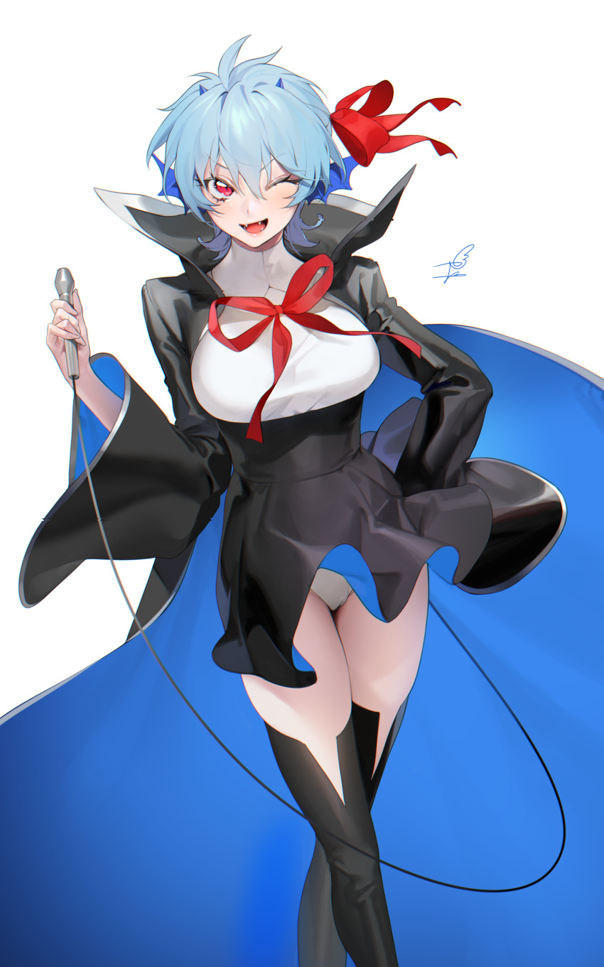 1girl, :d, absurdres, bb_(fate), bb_(fate)_(cosplay), bb_(fate/extra), black_coat, blue_hair