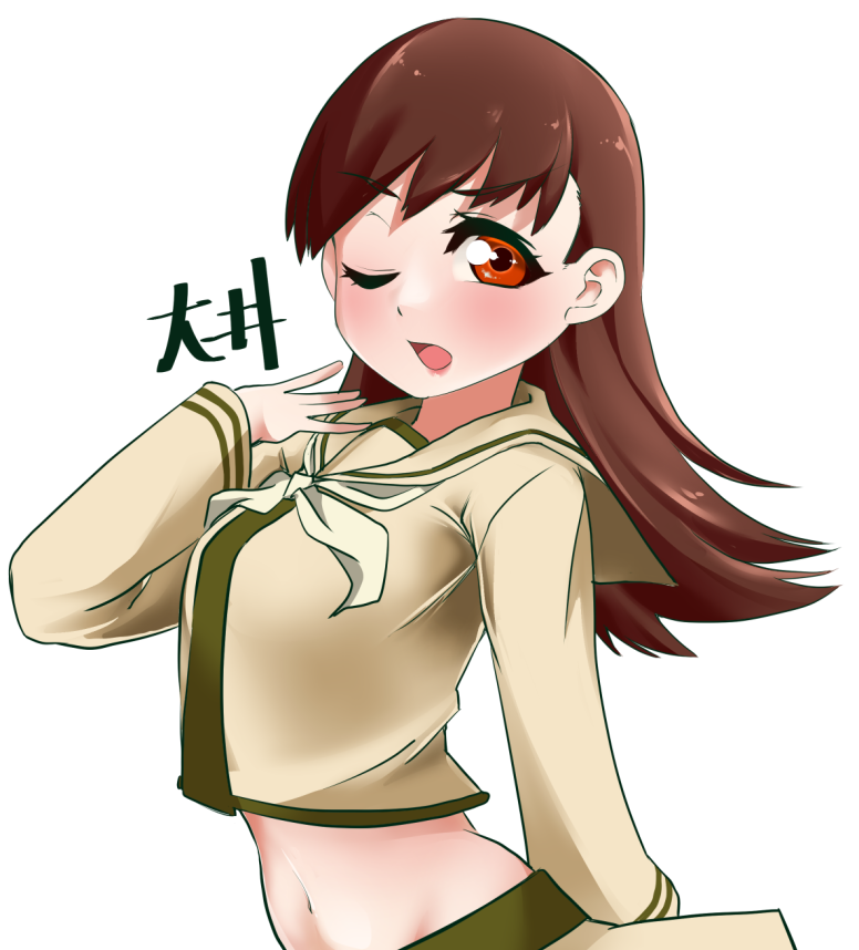 1girl, beige_sailor_collar, beige_serafuku, brown_eyes, brown_hair, character_name, commentary_request, female_focus