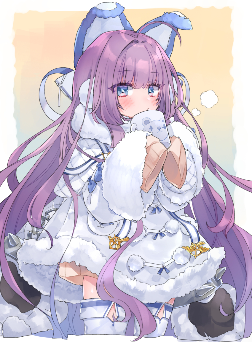 1girl, animal_ears, animal_print, azur_lane, bear_print, beige_sweater, blue_eyes, blunt_bangs