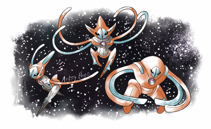 artsy-theo, commentary, creature, deoxys, deoxys_(attack), deoxys_(defense), deoxys_(speed), english_commentary