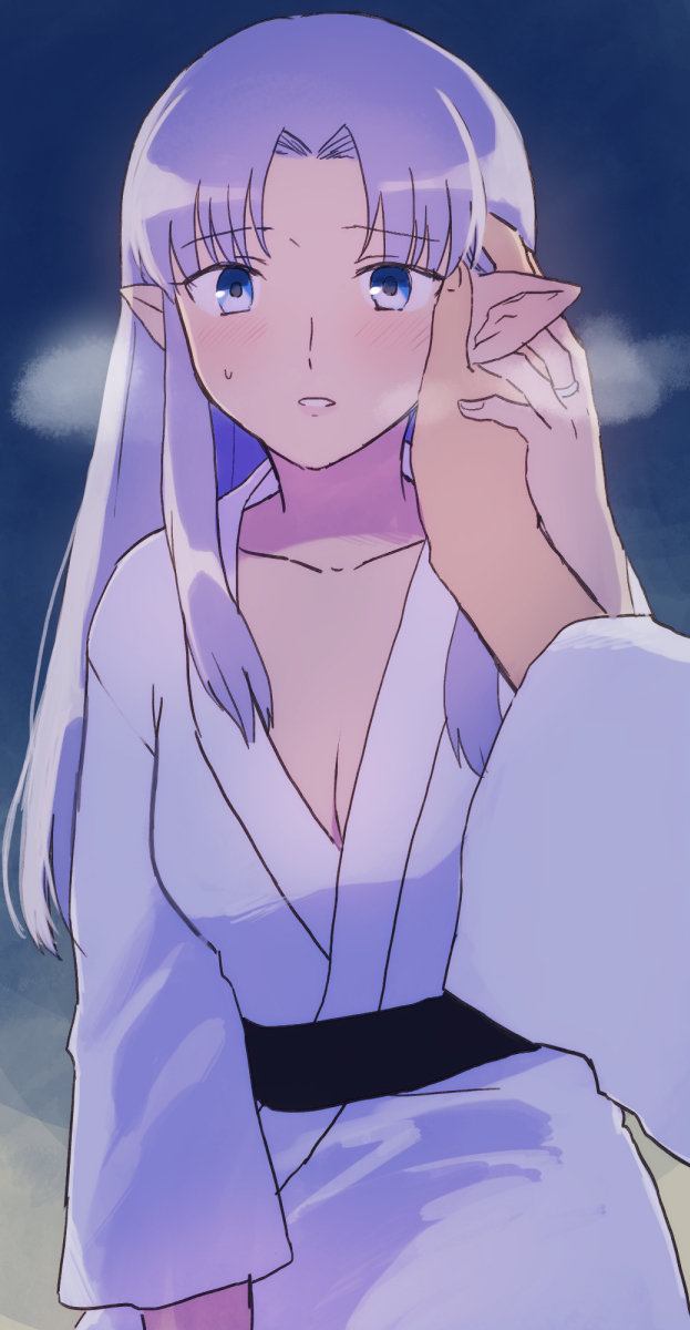 1girl, bad_id, bad_pixiv_id, blue_eyes, blush, breasts, cleavage, collarbone