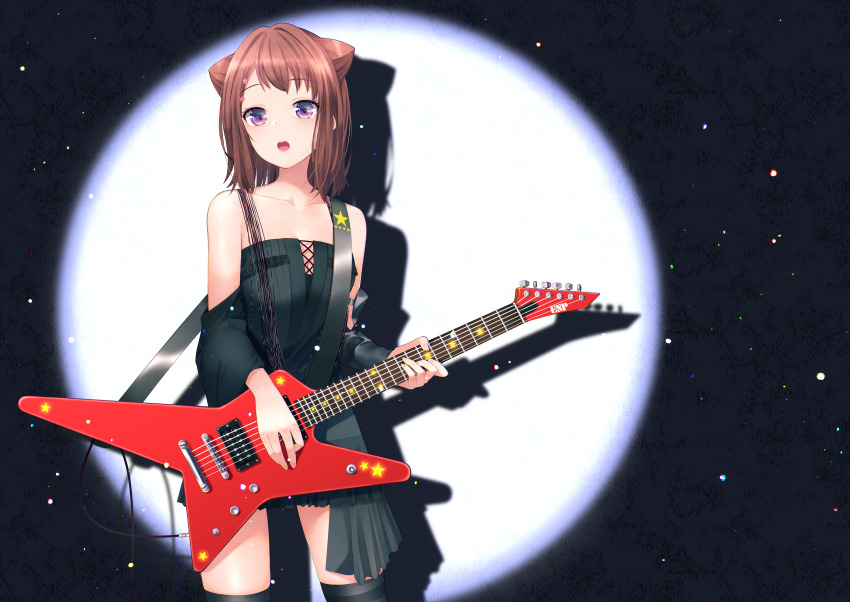 1girl, :o, absurdres, bang_dream!, bang_dream!_girls_band_party!, bare_shoulders, black_background, black_dress