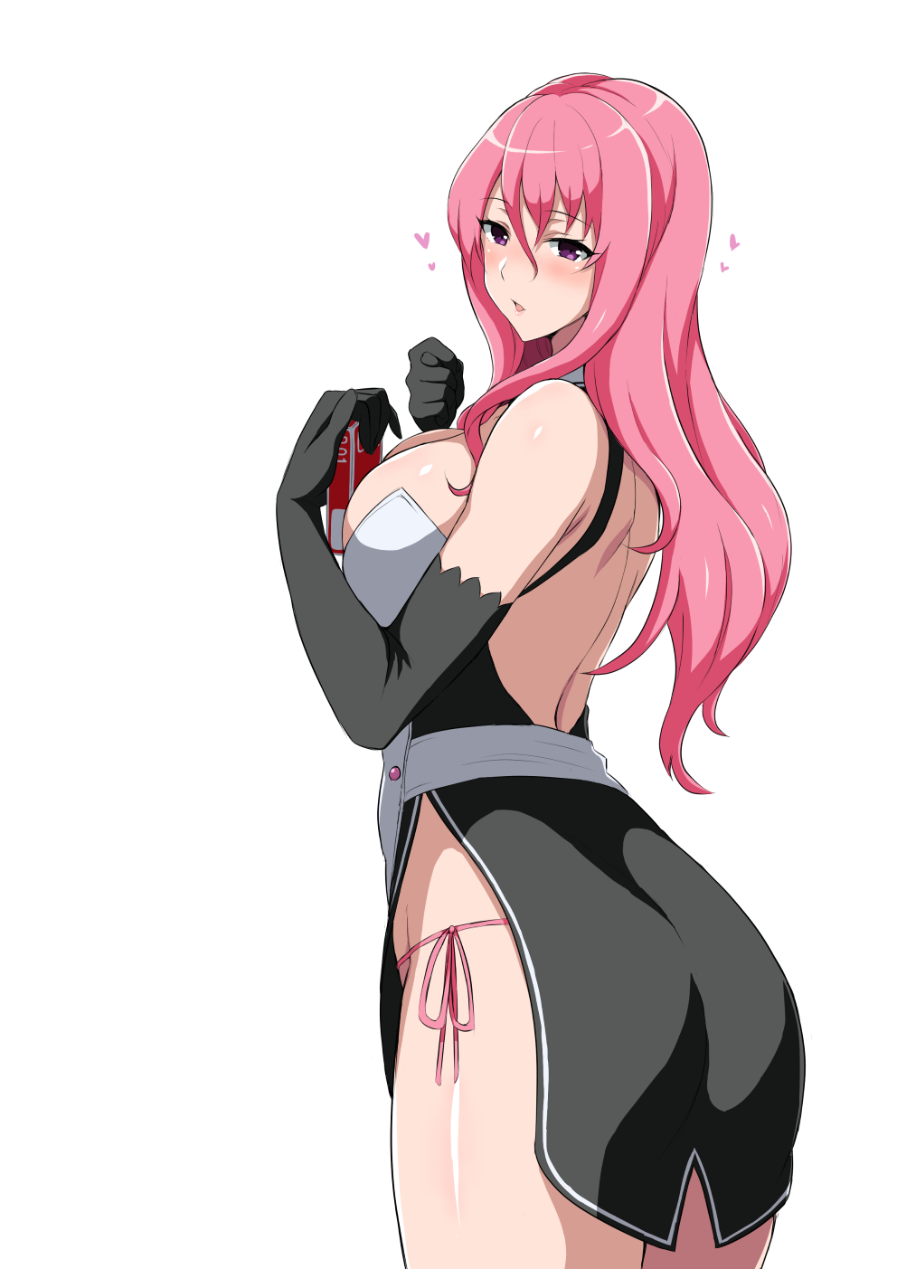 1girl, ass, back, bare_shoulders, black_gloves, blush, breasts, dream_c_club