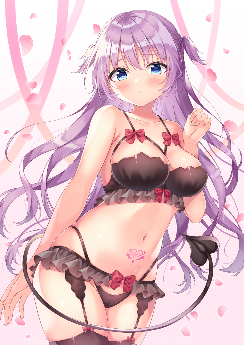 1girl, absurdres, bare_arms, bare_shoulders, bikini, black_bikini, black_panties, black_thighhighs