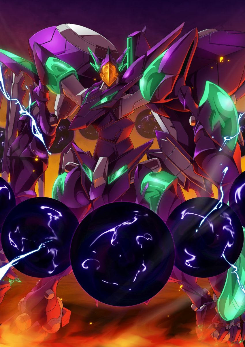 burning, fire, gamiani_zero, highres, joints, looking_at_viewer, mark_nicht, mecha