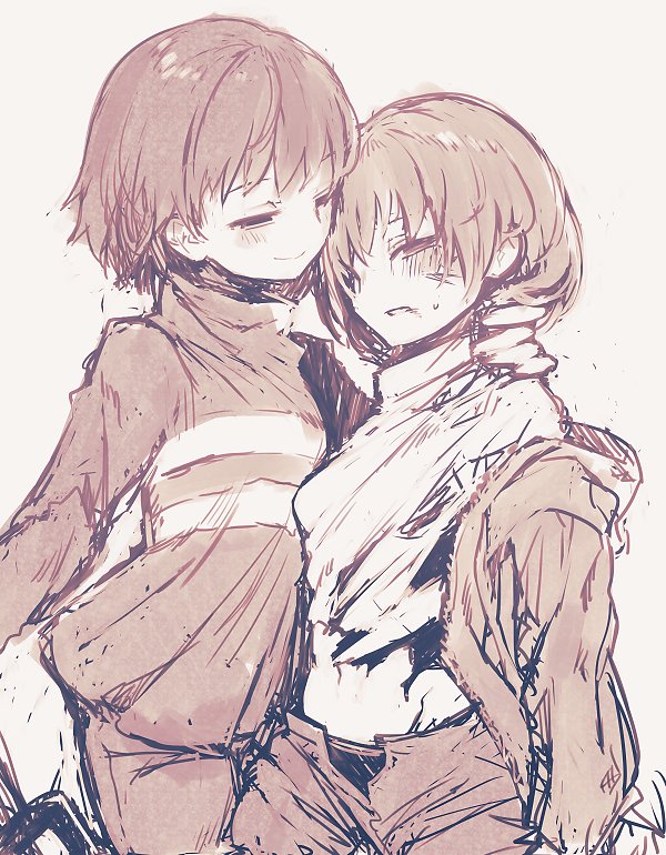 2others, alternate_universe, androgynous, blouse, blush, chara_(undertale), closed_mouth, frisk_(undertale)