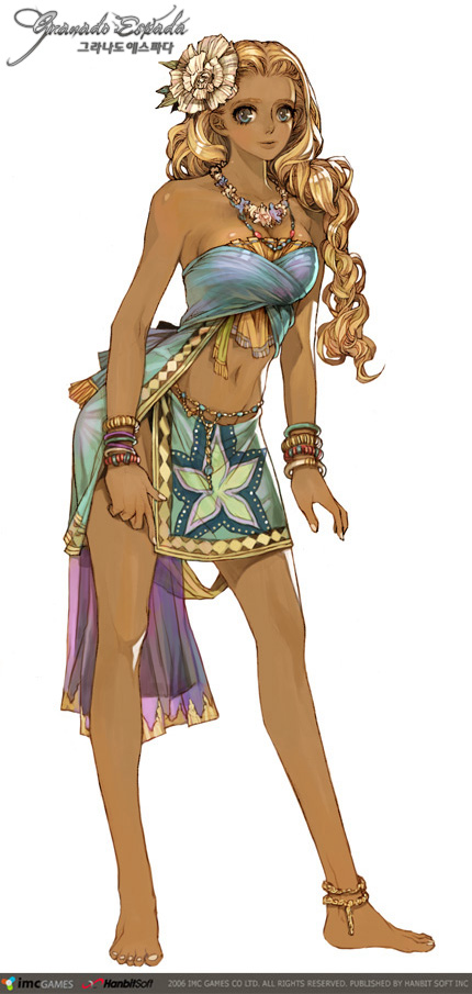 1girl, ars, barefoot, blonde_hair, blue_eyes, bracelet, breasts, copyright_name