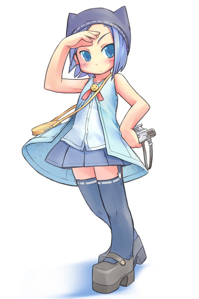 1girl, blue_eyes, blush, camera, child, female_focus, original, solo