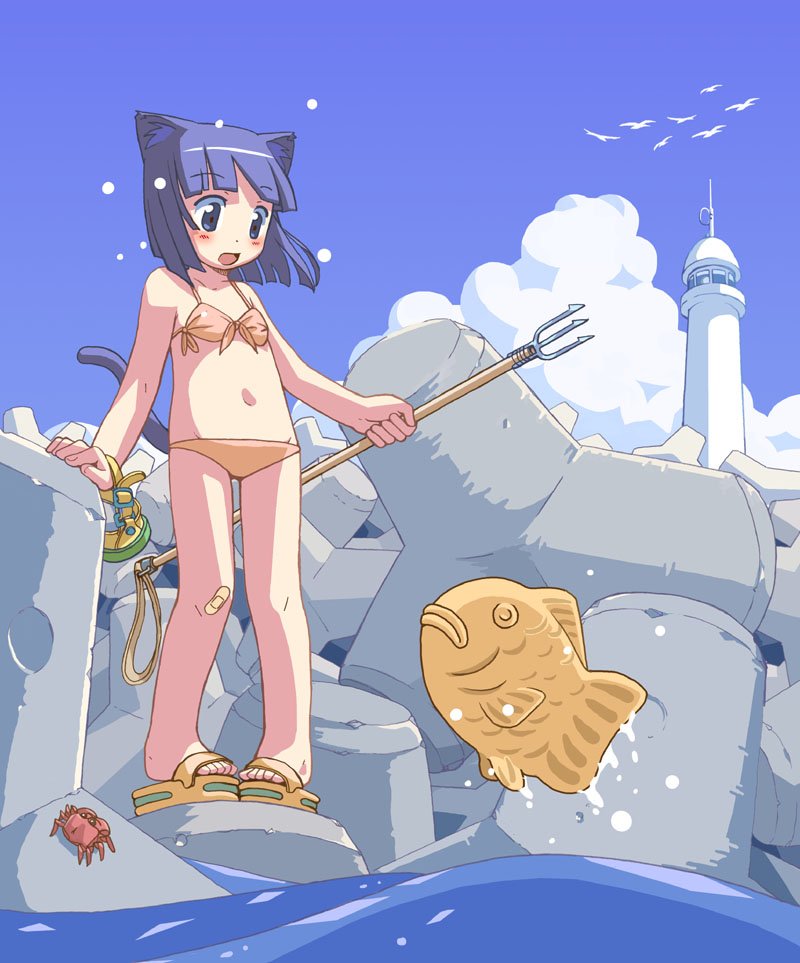 1girl, animal_ears, bandaid, bandaid_on_knee, bandaid_on_leg, bikini, bird, blue_eyes