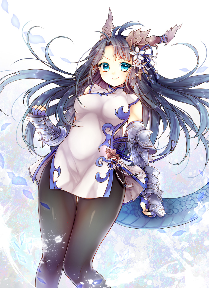 1girl, absurdres, animal_ears, aqua_eyes, black_hair, black_pantyhose, blue_gloves, brass_knuckles