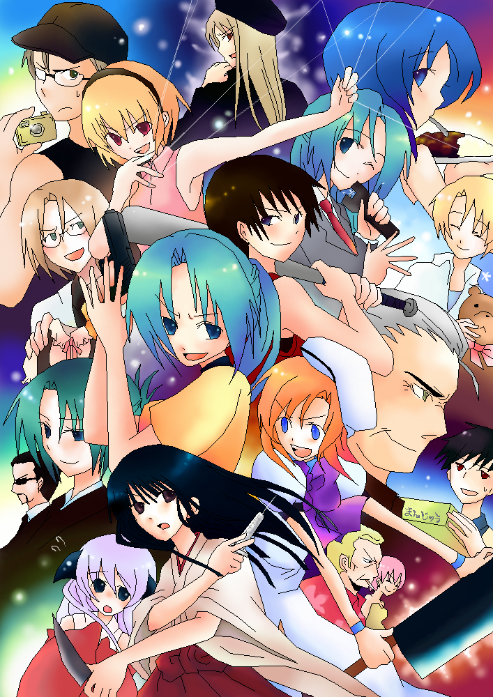 00s, 6+boys, 6+girls, akasaka_mamoru, baseball_bat, billhook, blonde_hair, chie_rumiko