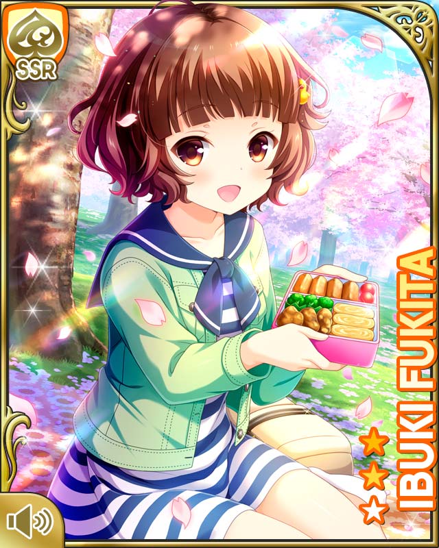 1girl, backpack, bag, bento_box, bird, brown_eyes, brown_hair, card