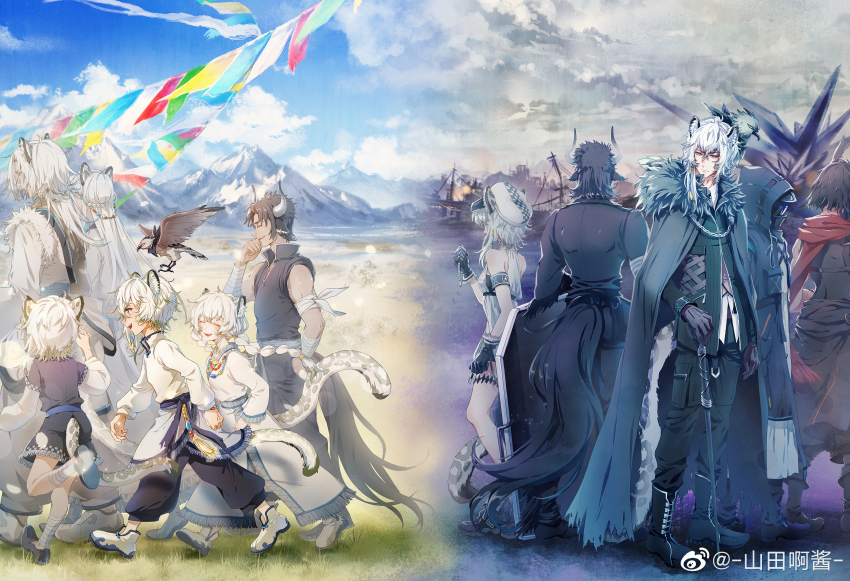 1other, 4girls, 6+boys, :d, aged_down, animal_ear_fluff, animal_ears, arknights