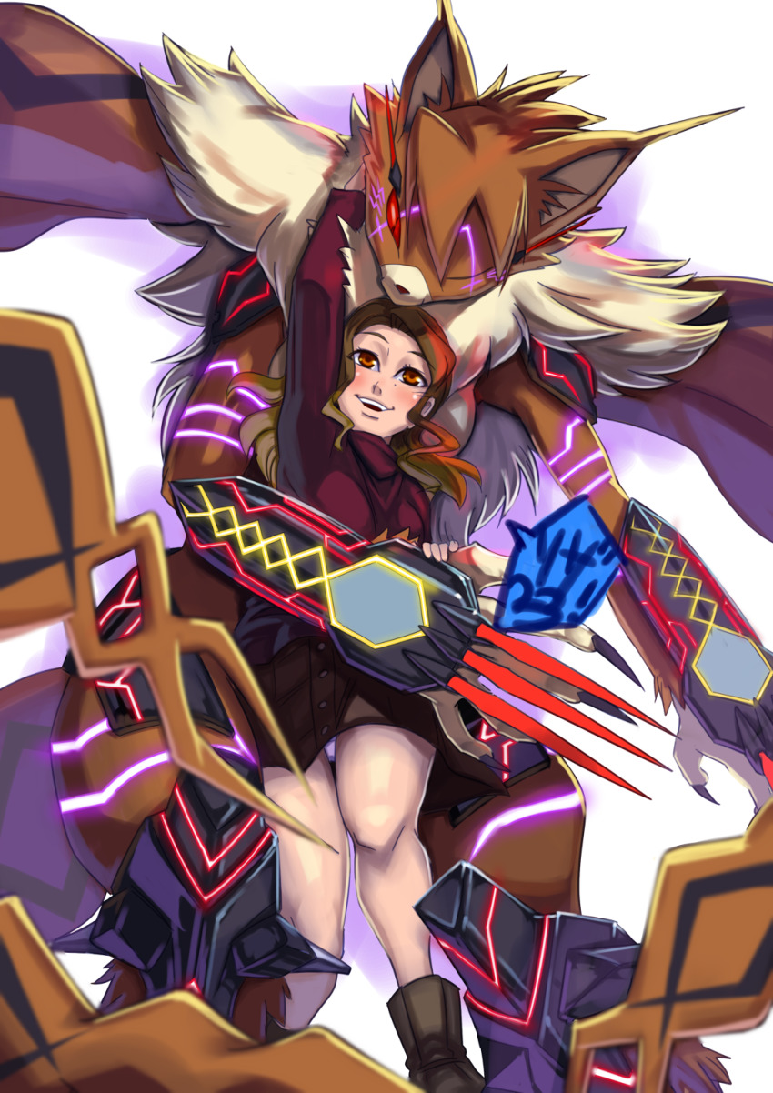 10s, 2girls, armor, armored_boots, boots, breasts, claws, digimon