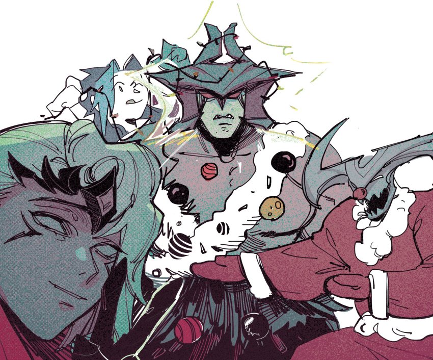 4boys, aatrox, alternate_costume, bad_id, bad_twitter_id, black_hair, blue_hair, christmas