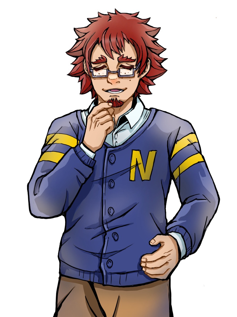 1boy, animal_crossing, aoppoi., beard, brown_hair, closed_eyes, facial_hair, freckles