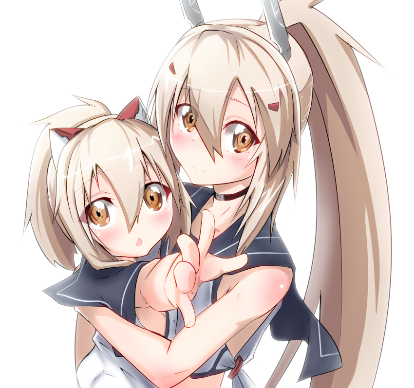 2girls, ayanami_(azur_lane), azur_lane, bare_arms, bare_shoulders, blonde_hair, carrying, carrying_under_arm