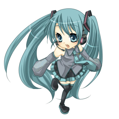 1girl, aqua_eyes, aqua_hair, bad_id, bad_pixiv_id, blush, chibi, detached_sleeves
