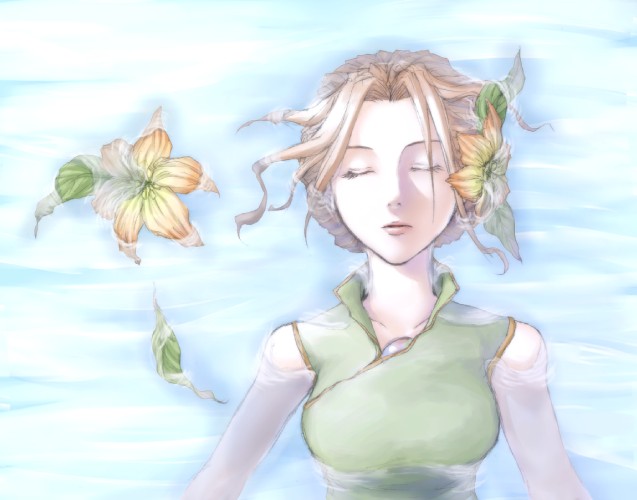 closed_eyes, legend_of_mana, sandra_(lom), seiken_densetsu, sleeping, solo, tagme, water