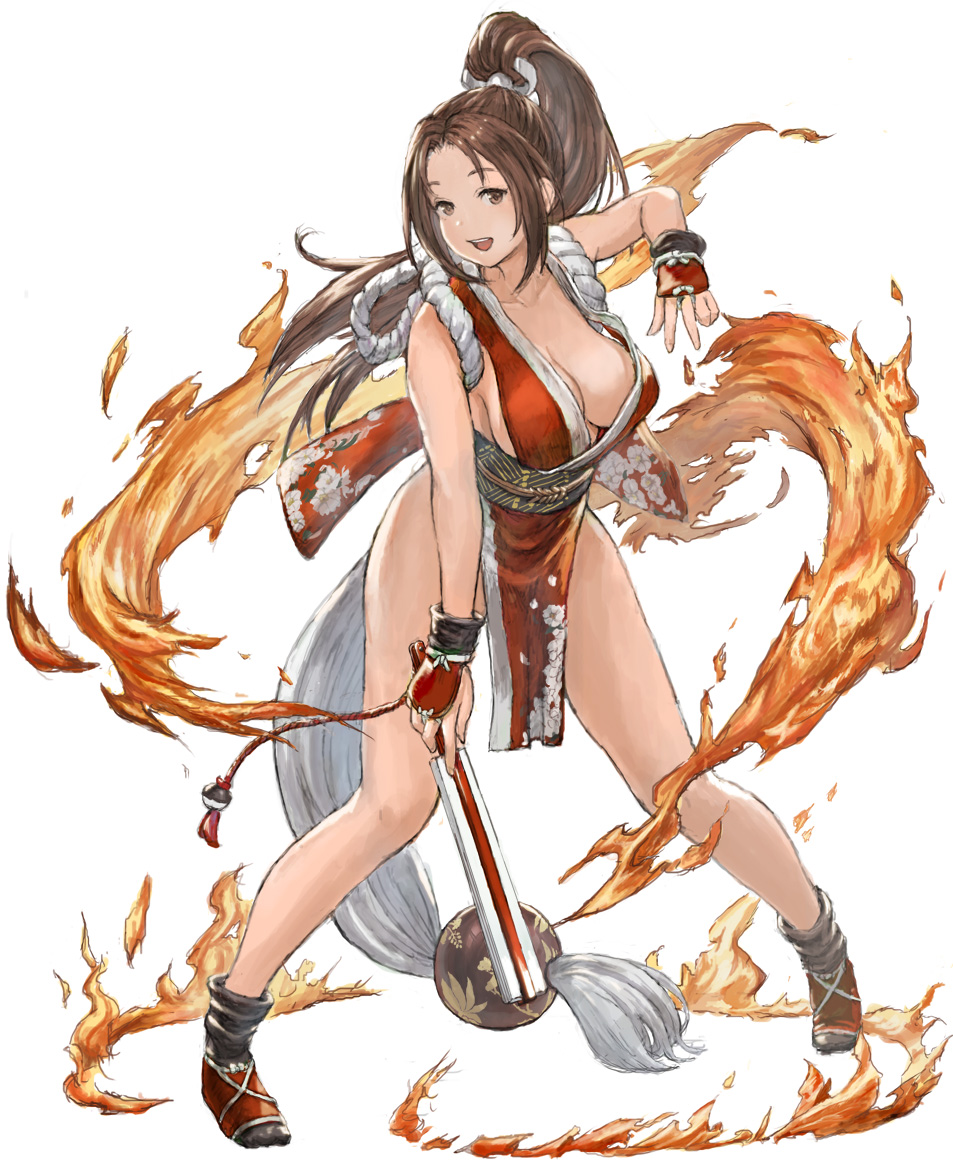 1girl, :d, arm_guards, arm_up, bare_arms, bare_legs, black_legwear, breasts