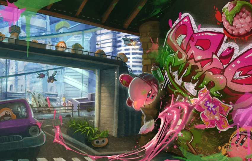 >:), backwards_hat, blue_eyes, bridge, car, carrying, city, cityscape