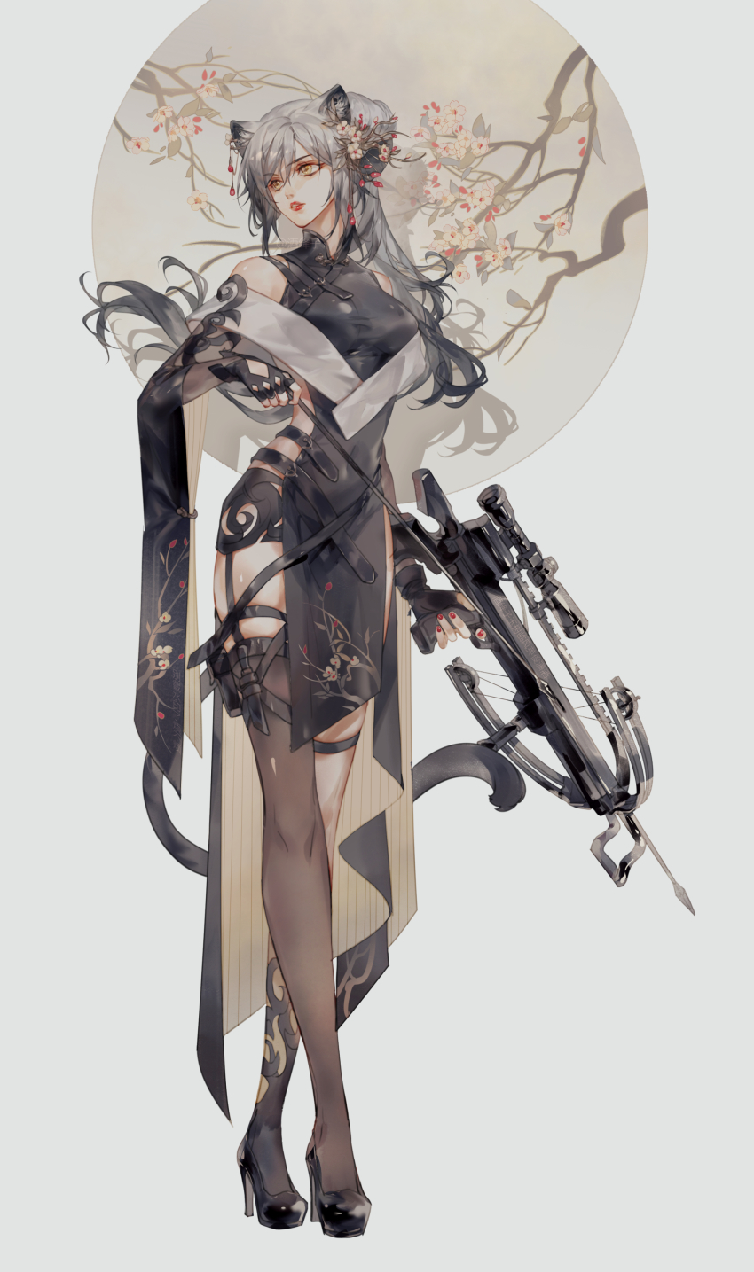 1girl, absurdres, alternate_costume, animal_ears, arknights, arrow_(projectile), asymmetrical_legwear, bare_shoulders