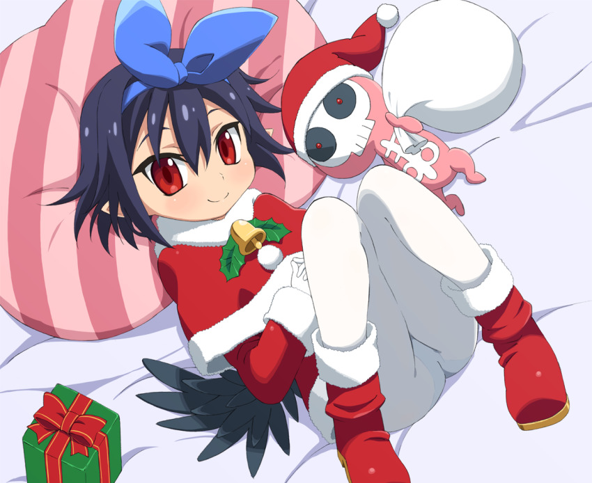 1girl, ass, bed, blush, box, child, dress, gift