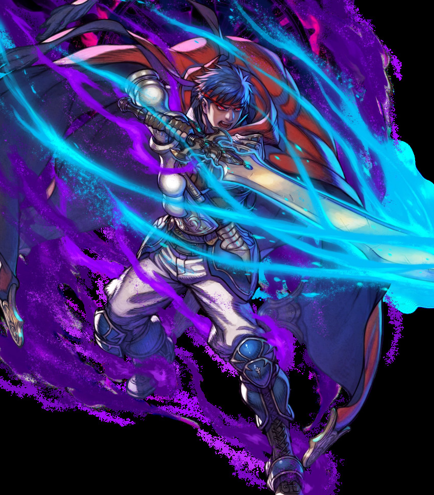 1boy, alternate_costume, armor, armored_boots, aura, belt, blue_hair, boots