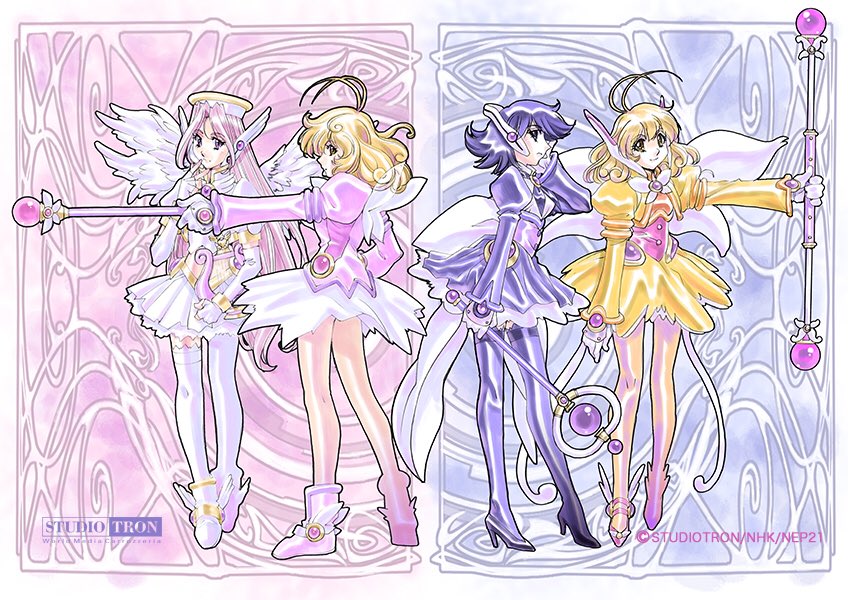 4girls, blonde_hair, blue_hair, corrector_yui, hand_to_own_mouth, headgear, kasuga_yui, kikuchi_michitaka