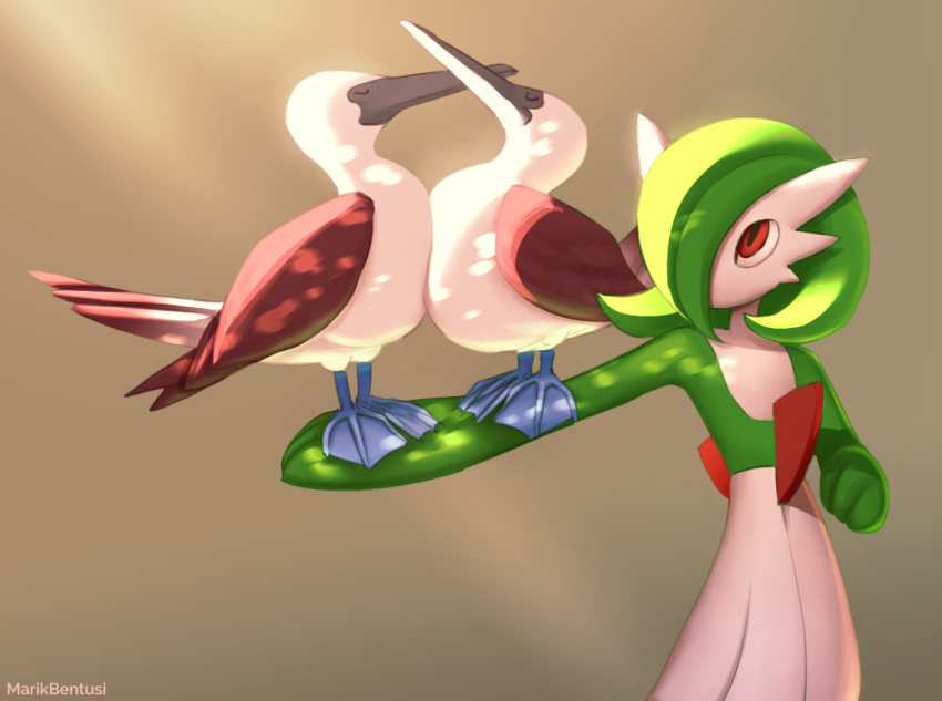 animal_on_arm, artist_name, bird, bird_on_arm, blue-footed_booby, booby_(bird), brown_background, closed_eyes