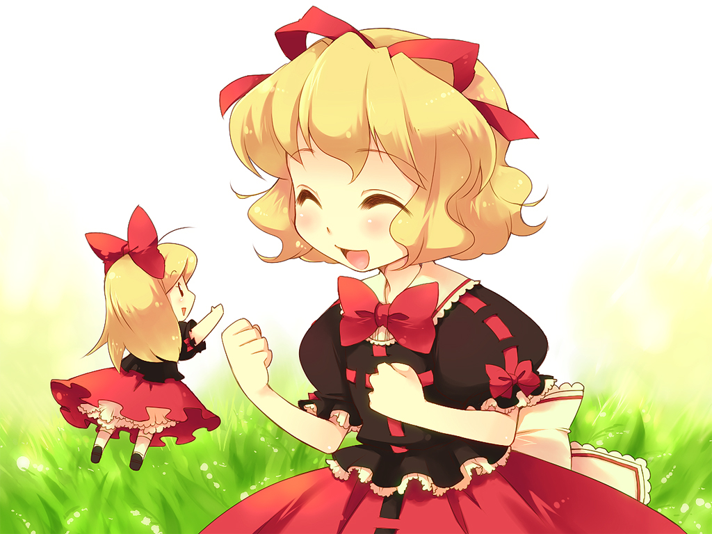 1girl, bad_id, bad_pixiv_id, blonde_hair, bow, doll, closed_eyes, fairy