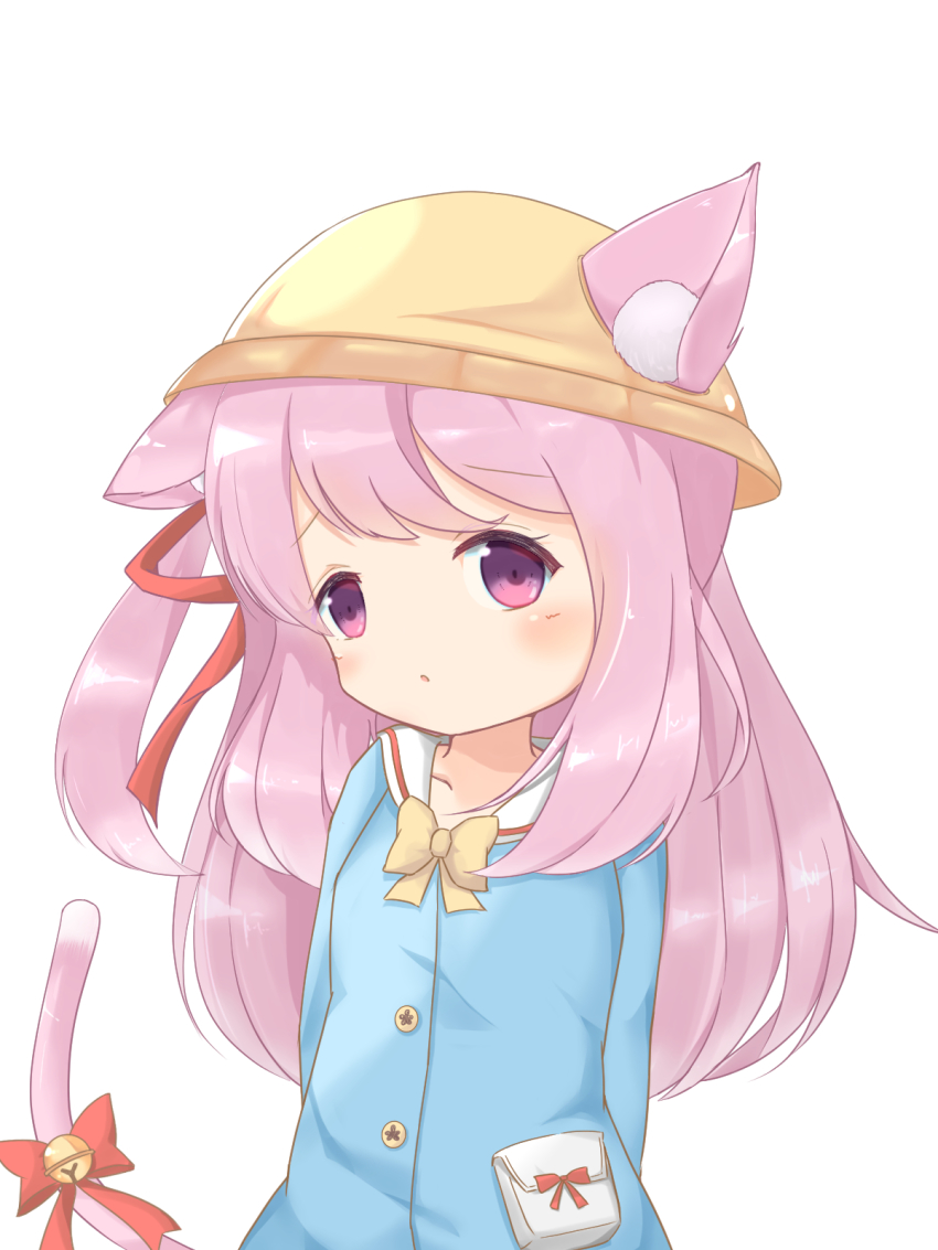 1girl, animal_ear_fluff, animal_ears, arms_behind_back, azur_lane, bell, blue_shirt, cat_ears