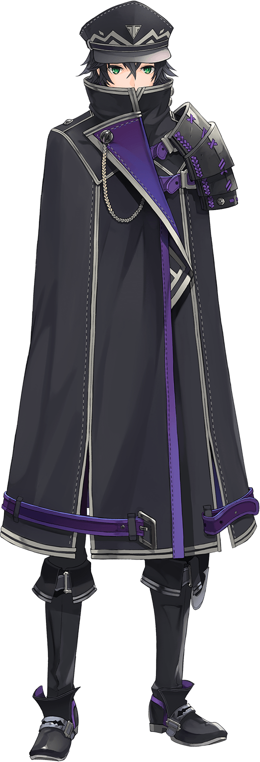 1boy, armor, black_hair, boots, cape, covered_mouth, full_body, green_eyes