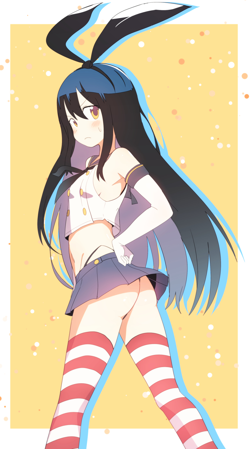 1girl, absurdres, ass, black_hair, blush, bural_chingu, cosplay, elbow_gloves