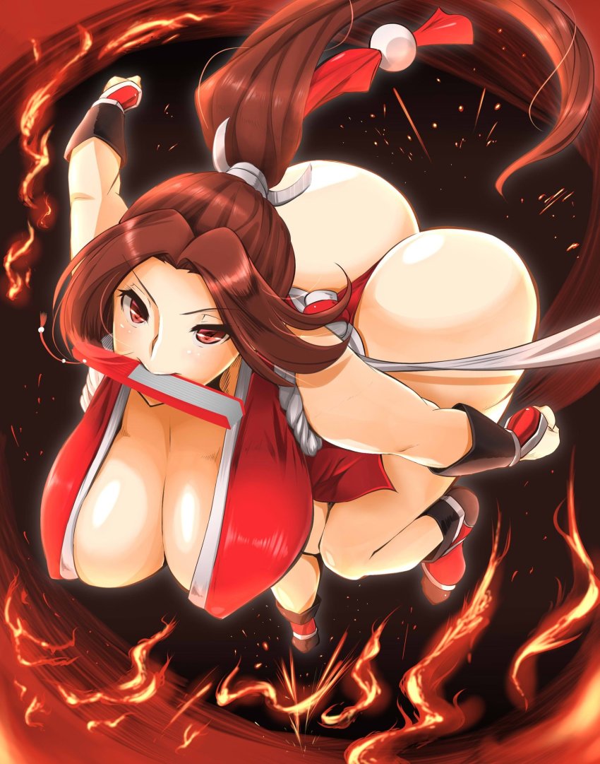 1girl, ass, breasts, brown_eyes, brown_hair, cleavage, fatal_fury, female_focus