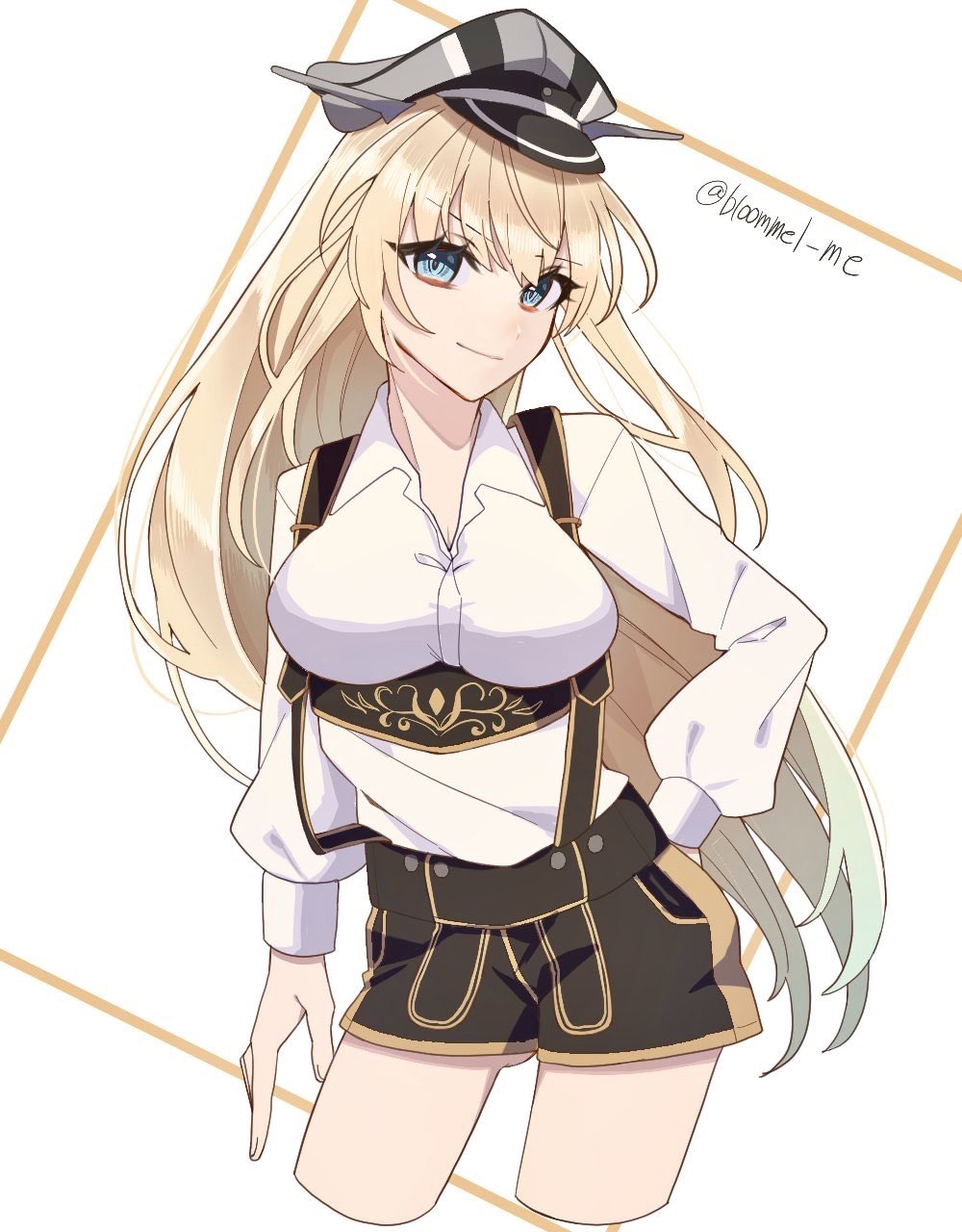 1girl, alternate_costume, bad_id, bad_twitter_id, bismarck_(kancolle), blonde_hair, blue_eyes, breasts